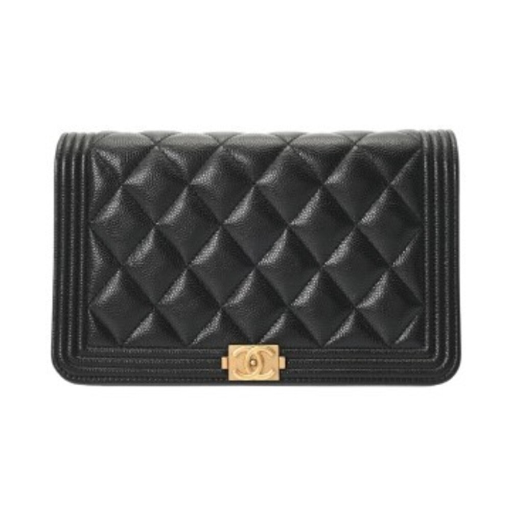 CHANEL Boy Chanel Wallet/Chain Wallet 20cm Black AP1117 Women's Caviar Skin S...